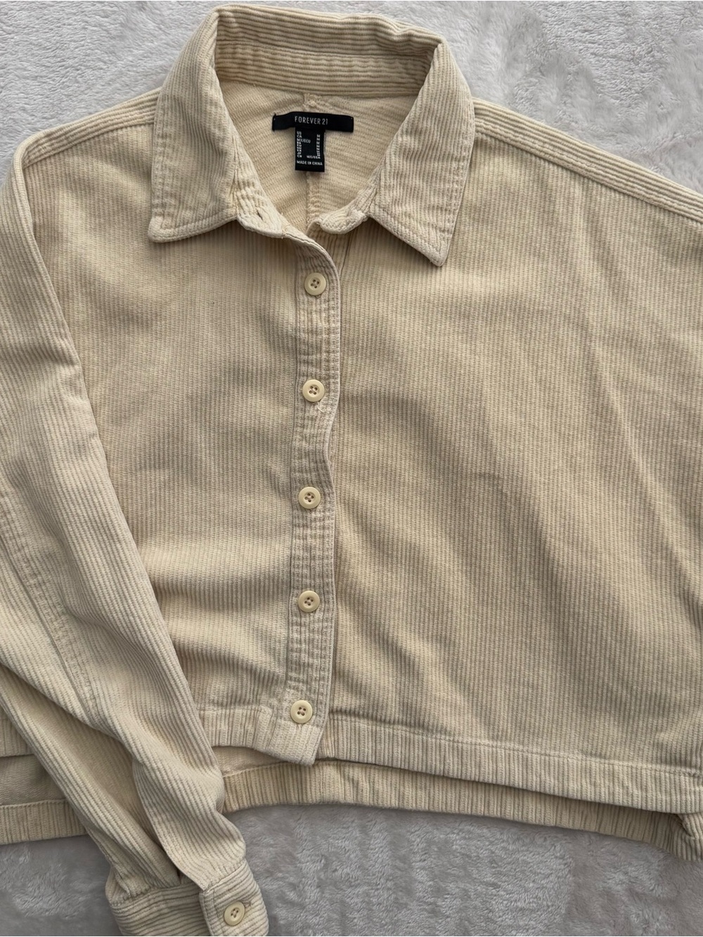 Forever 21 Beige Corduroy Button-Down Shirt Jacket